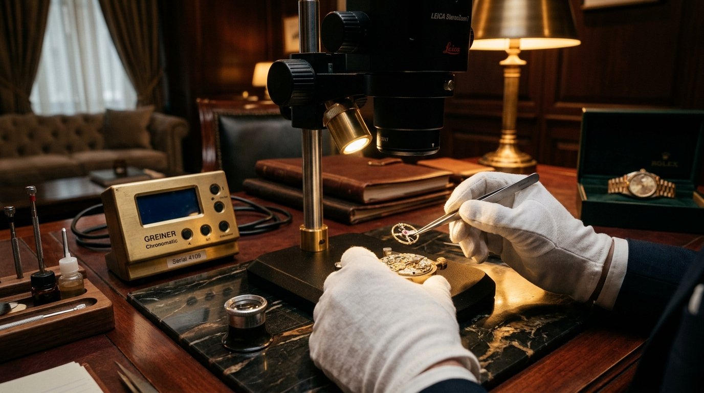 Vaultmark Lending Private Appraisal Desk with Horological Diagnostic Instrumentation